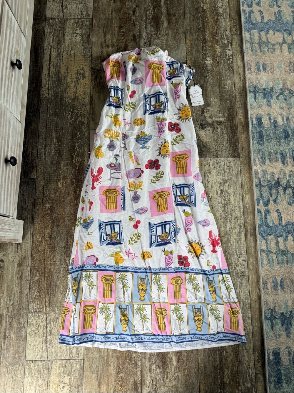2 for $30 sale: NWT Japna Singh Strapless Maxi Dress with Mediterranean Print
